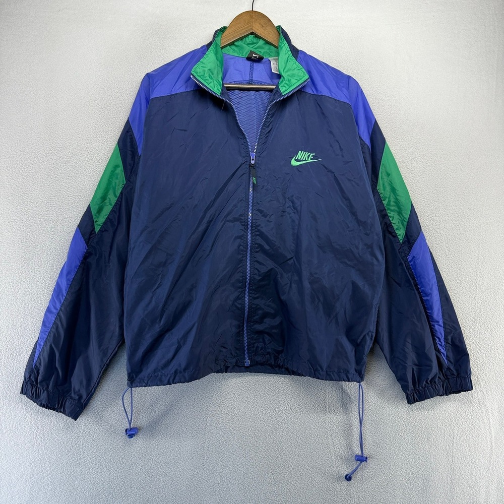 Vintage Nike Windbreaker Mens Medium Blue Full Zip Colorblock Jacket Nylon 90s